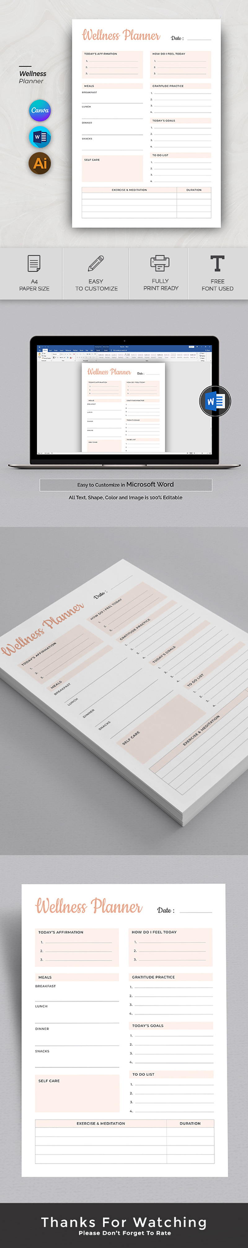 Canva and MS Word Health and Wellness Planner Template - Features Image 1