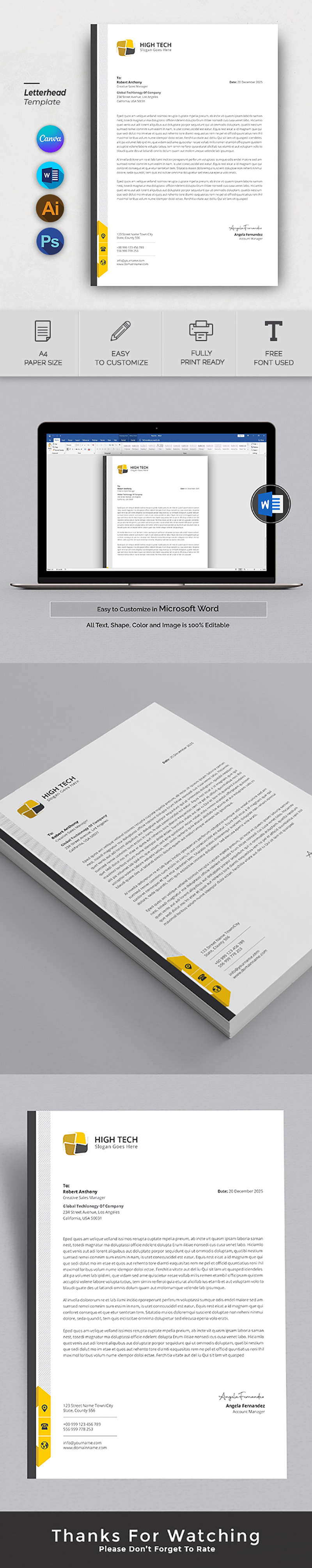 Modern Company Letterhead Design for MS Word and Canva - Features Image 1