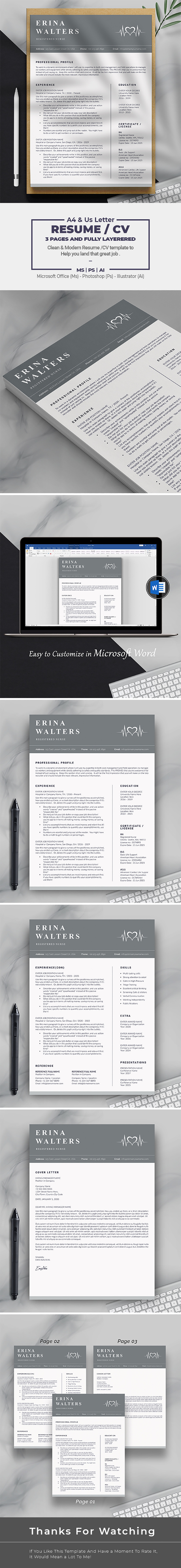 Modern Nurse Resume Template | Professional Registered Nurse CV - Features Image 1