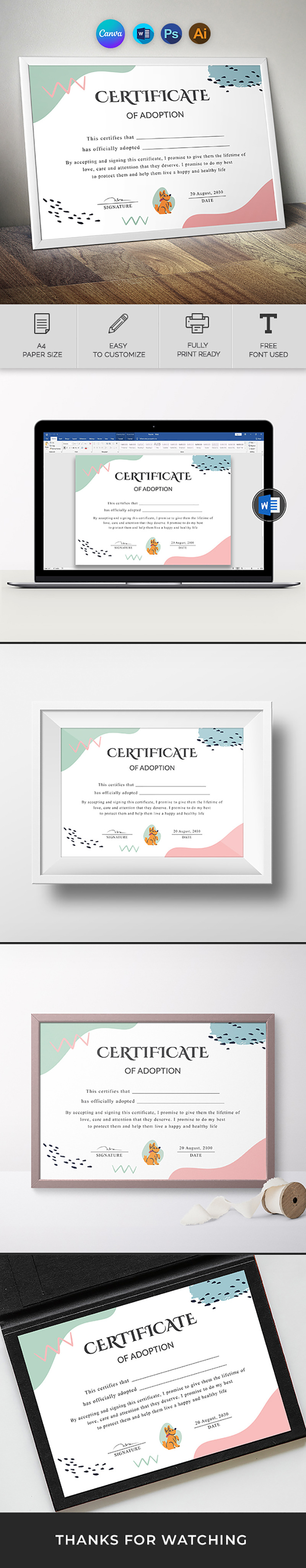 Hundeadoptionsurkunde in Canva und Word - Eigenschaften Bild 1