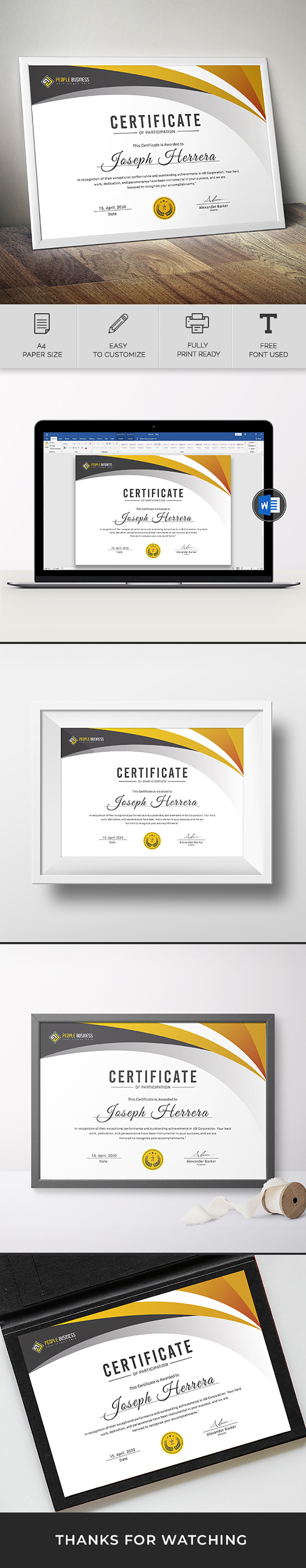 Canva Certificate of Participation Word Template - Features Image 1