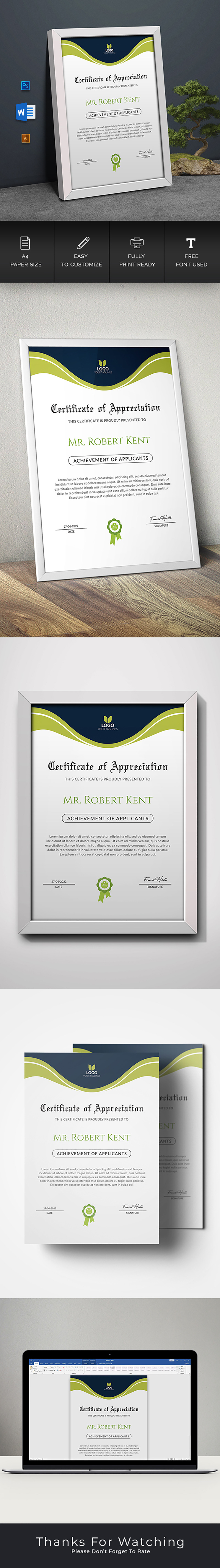 Modello di certificato di apprezzamento | Certificato di premio modificabile e stampabile - Caratteristiche Immagine 1