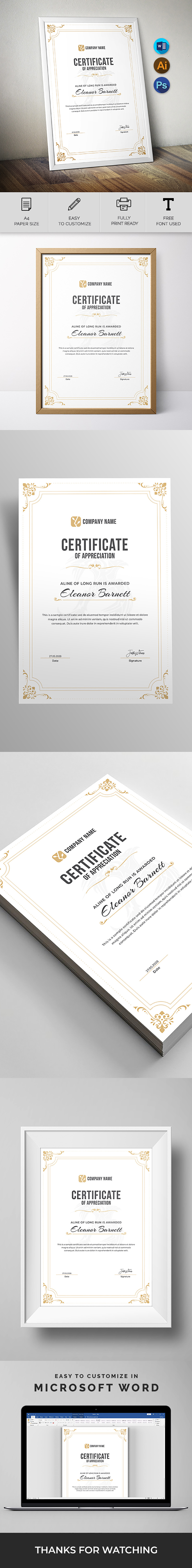 Professional Certificate of Appreciation Template – printable & editable in Canva and Word. - Features Image 1