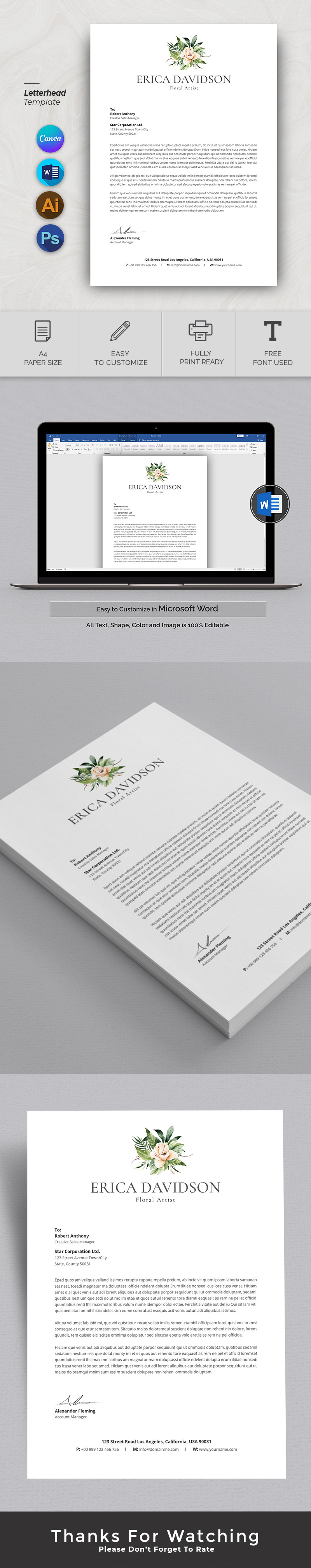 Mall för modern blommig brevpapper, professionellt företagsbrevpapper - Features Image 1
