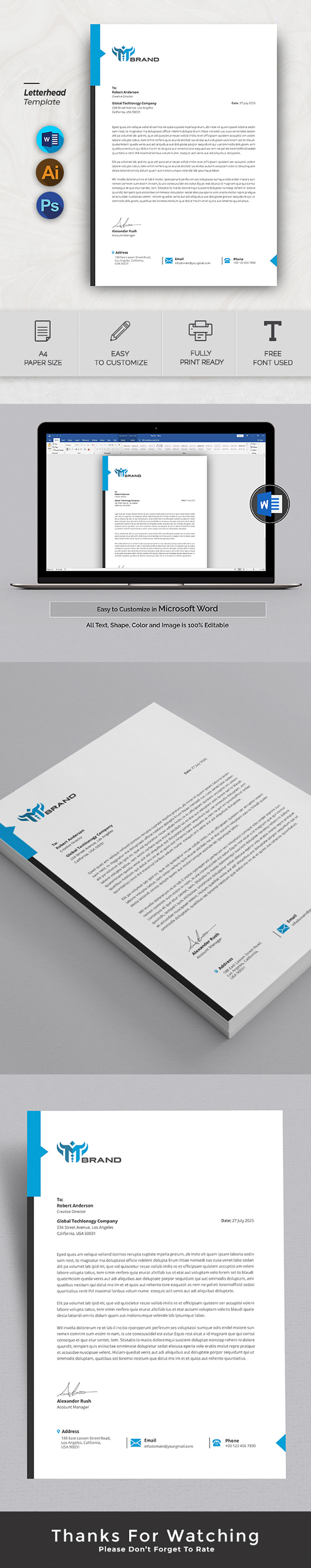 Business Letterhead Template Editable | Company Letterhead Design for Word & Canva - Features Image 1