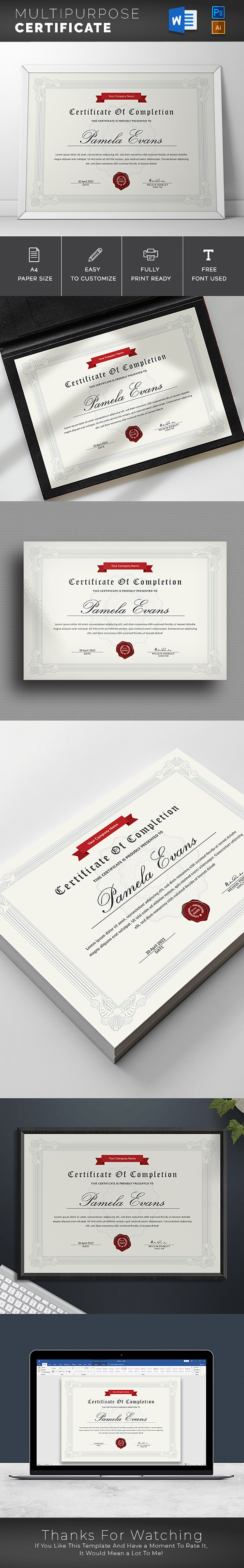 Editable Printable Award Certificate | Professional Recognition Certificate in Canva and Word - Features Image 1