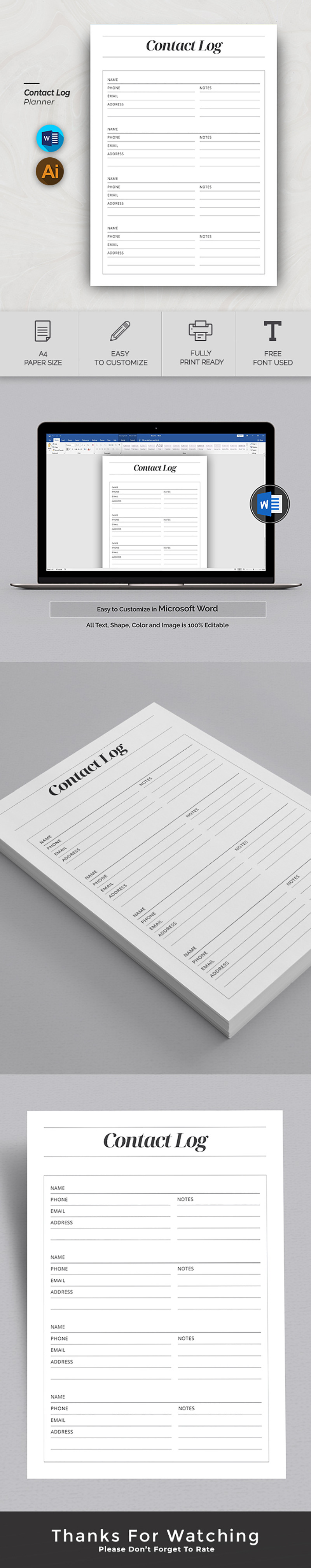 Printable Contact List Template | Digital Address Book Organizer | Phone Email Record Sheet - Features Image 1