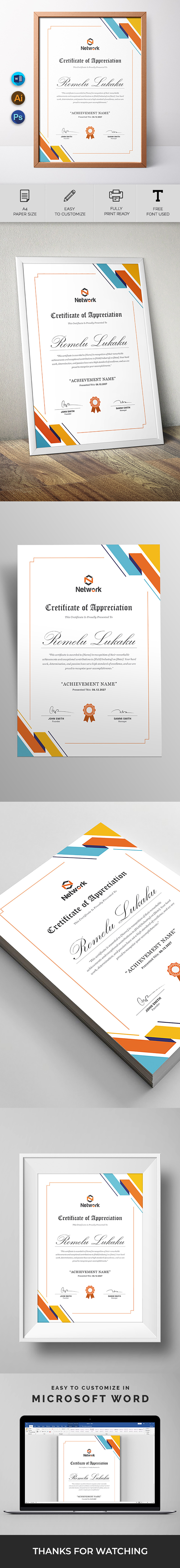 Modern Printable Certificate of Achievement | Canva, Word, PSD, AI Certificate Design - Features Image 1