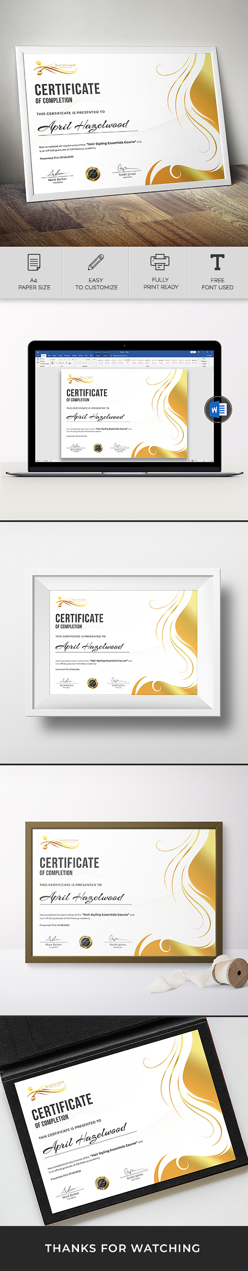 Canva & Word Hair Styling Course Certificate Template - Features Image 1