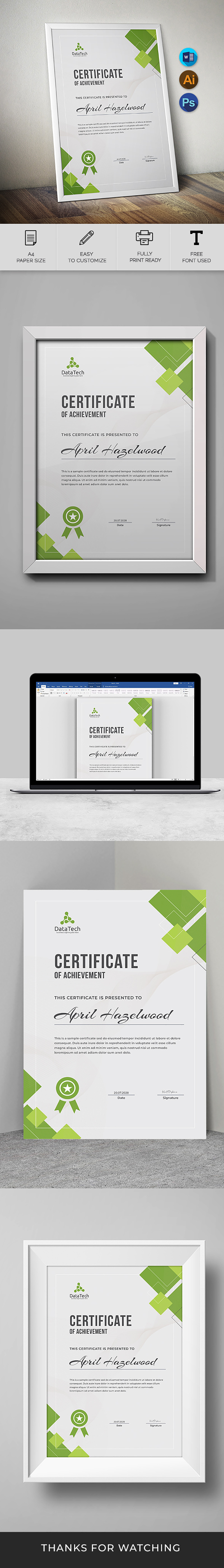 Professional Certificate Design, Instant Download, MS Word & Canva - Features Image 1