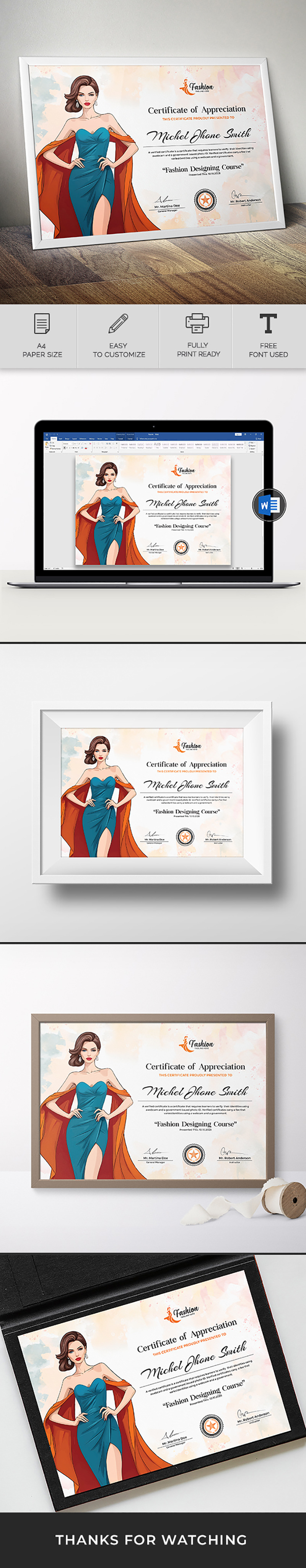 Canva ve MS Word Moda Tasarımcısı Sertifika Şablonu - Features Image 1