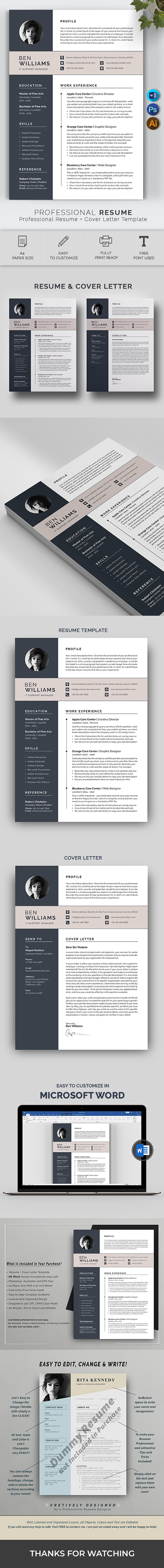 Modern Resume Template Canva & MS Word For IT Support Resume - Features Image 1
