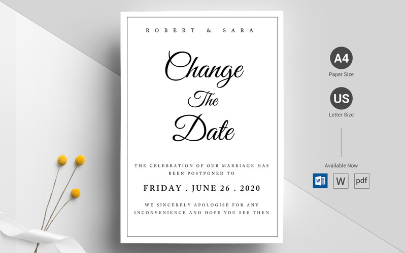 Change the Date Wedding Postponement Black & White Announcement - Features Image 1