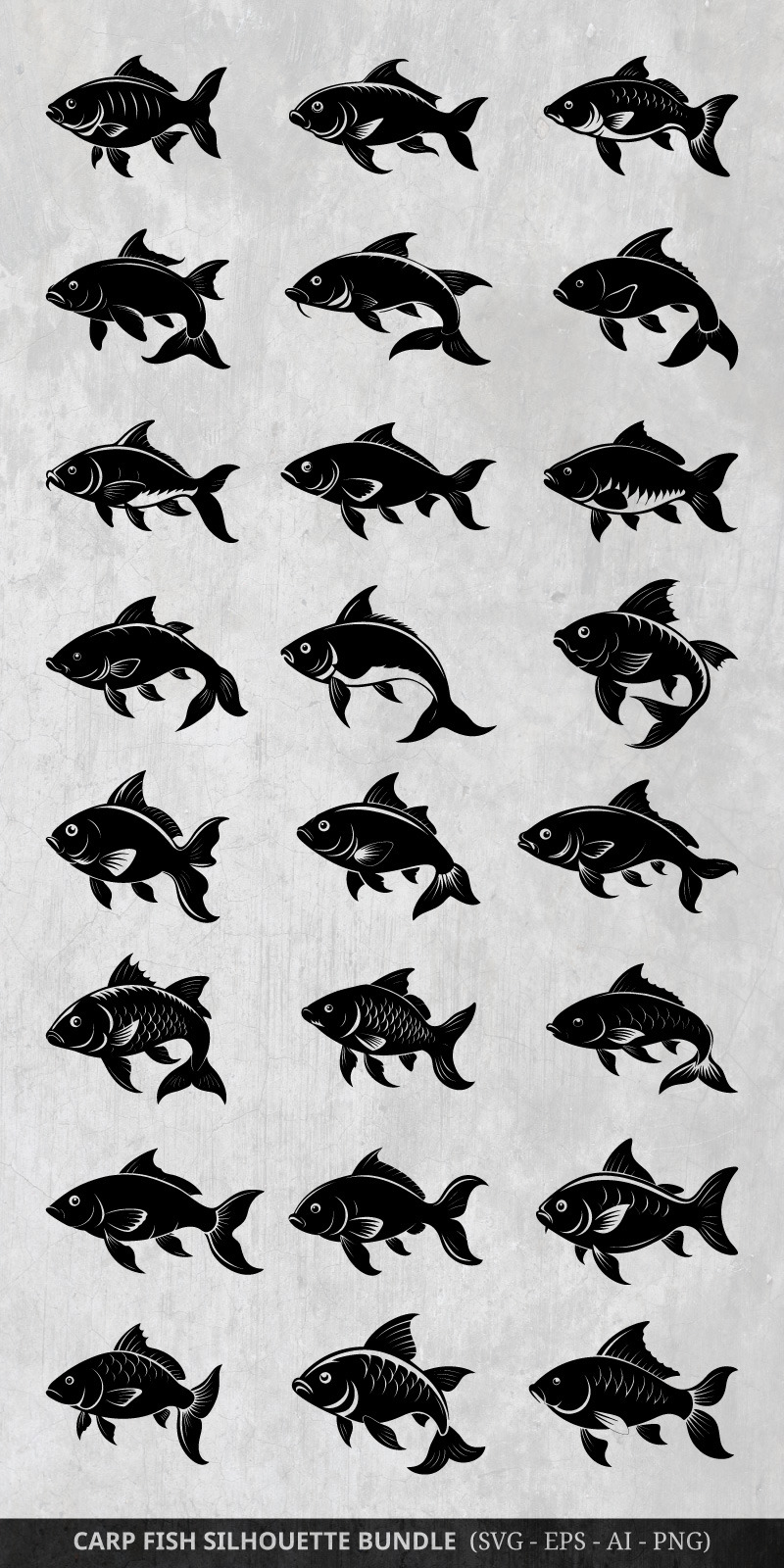 Karp fisk siluett design bunt set med vit bakgrund, image size:800x1600