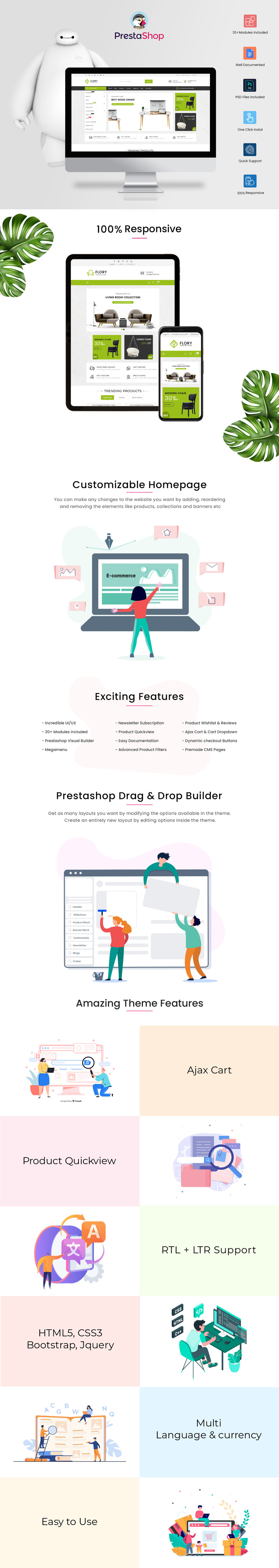 Тема Prestashop для мебельного магазина Flory - Изображения фич 1