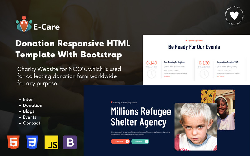 Ecare - A Responsive Charity HTML5 Landing Page Template - Features Image 1