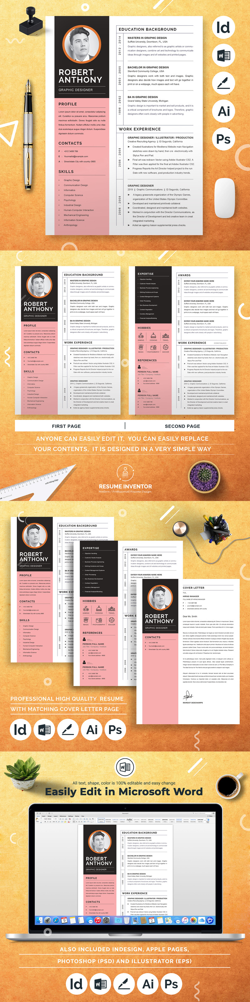 Modello di curriculum semplice per graphic designer | Curriculum pulito di parole - Caratteristiche Immagine 1
