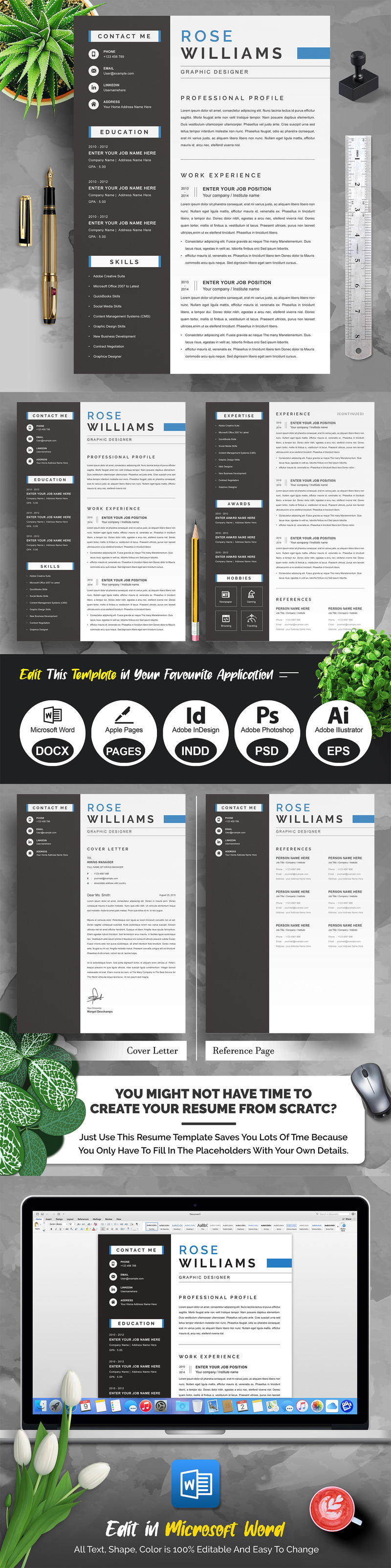 Modelo de currículo profissional simples de designer gráfico cv - Features Image 1