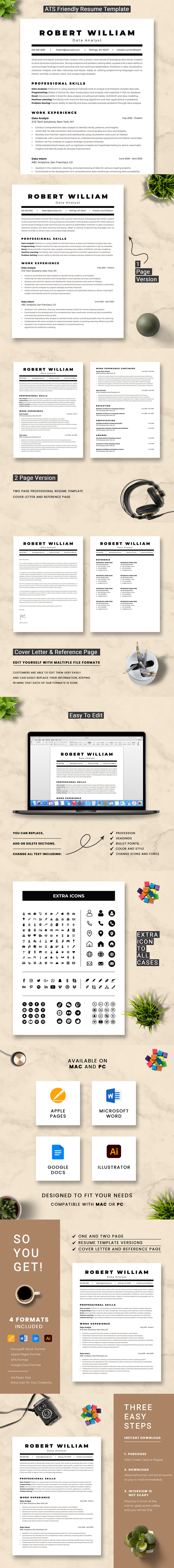 Data Analyst Resume Template for Word and Google Docs - Features Image 1