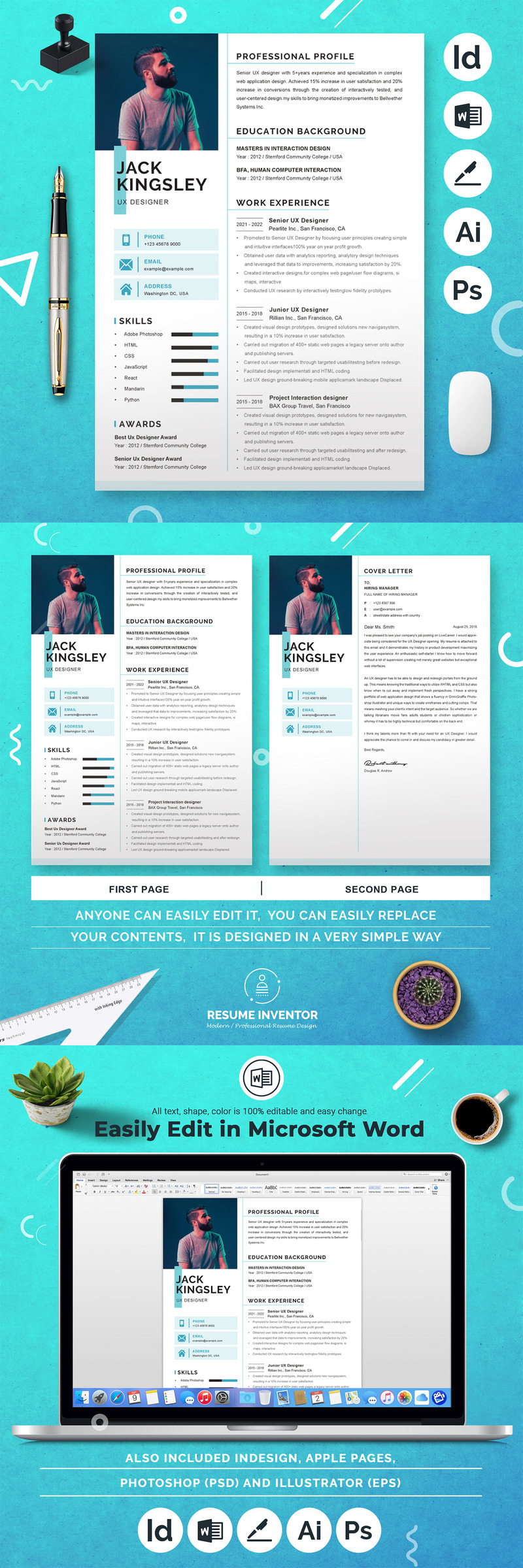 UX Designer Clean and Modern Resume Template Word | CV