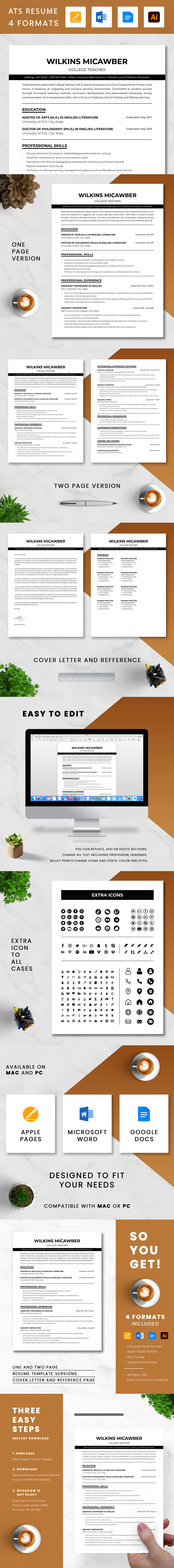 ATS Friendly College Teacher Resume Template Word - Features Image 1