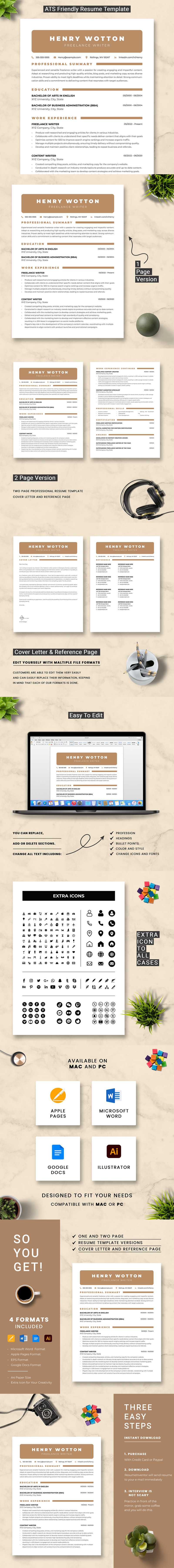 ATS Friendly Freelance Writer Resume Template - Features Image 1