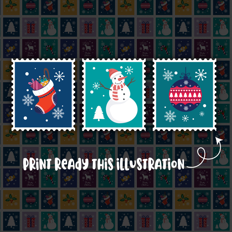 Set of Christmas Postage Stamp Illustrations - 9 Festive Creative Designs various Formats - Features Image 2