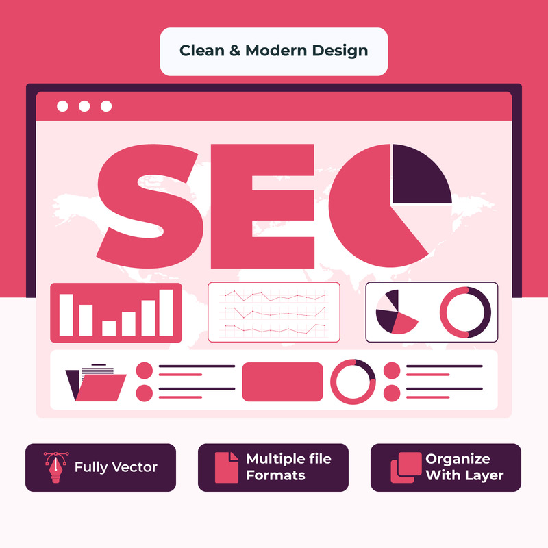 Flat Design SEO Monitoring Interface Wireframe Concept - Features Image 1