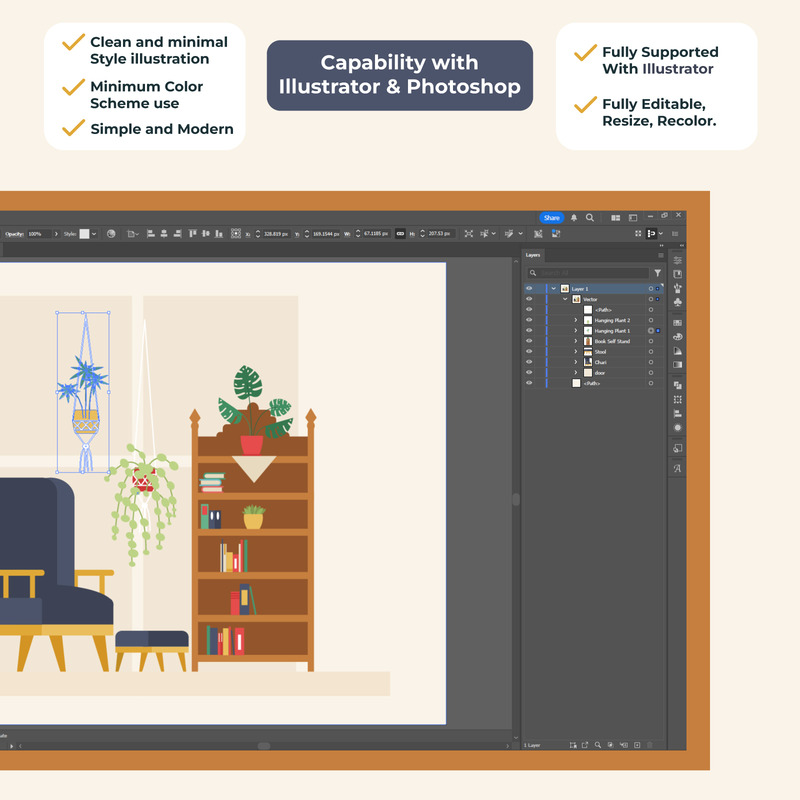 Design de salon rétro minimaliste dans un style plat - Caractéristiques de l’image 2