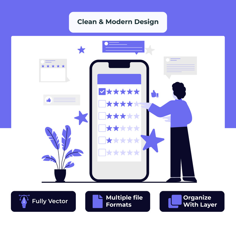Gebruikersbeoordelingen en -recensies UI-concept vectorillustratie - Features Image 1