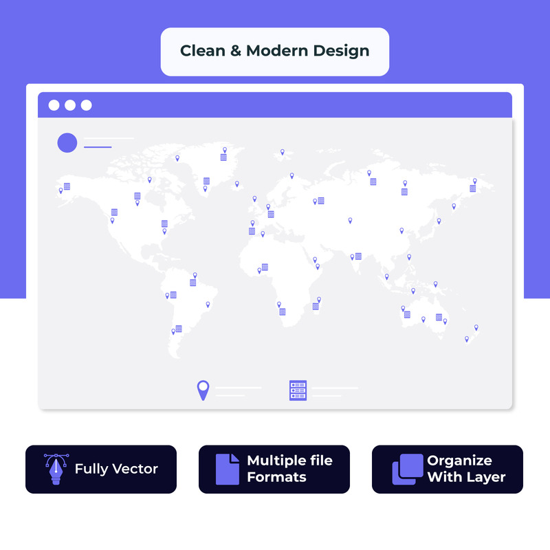 Global Data Center Location Wireframe – Flat Design Illustration - Features Image 1