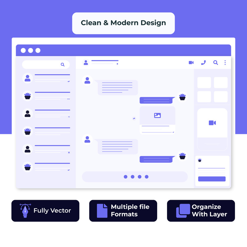 Minimalistisches Chat- und Messaging-App-Wireframe-Konzept - Eigenschaften Bild 1