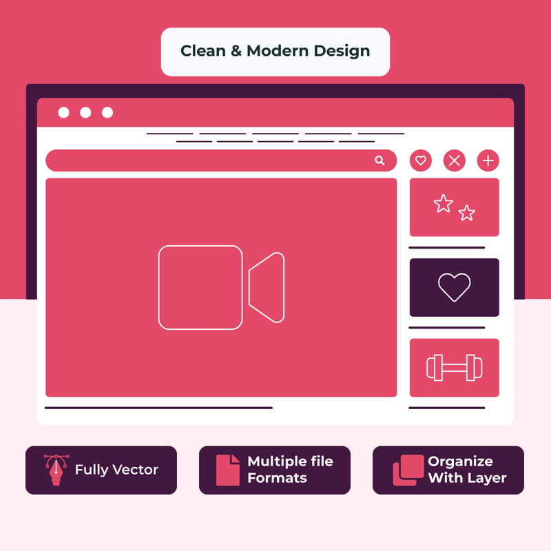 Flat Content Streaming Website Wireframe UI Concept - Features Image 1