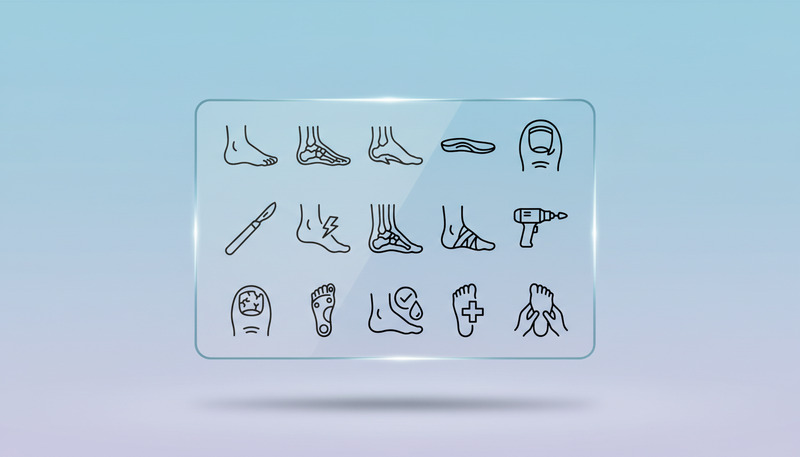 Pictogrammen voor podologie en voetverzorging – platvoet, inlegzool, ingegroeide teennagel en medische behandeling - Features Image 1
