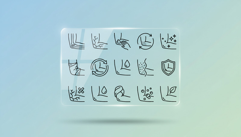 Линия средств по уходу за локтями и кожей Icons – увлажнение, восстановление, защита и дерматология. - Features Image 1