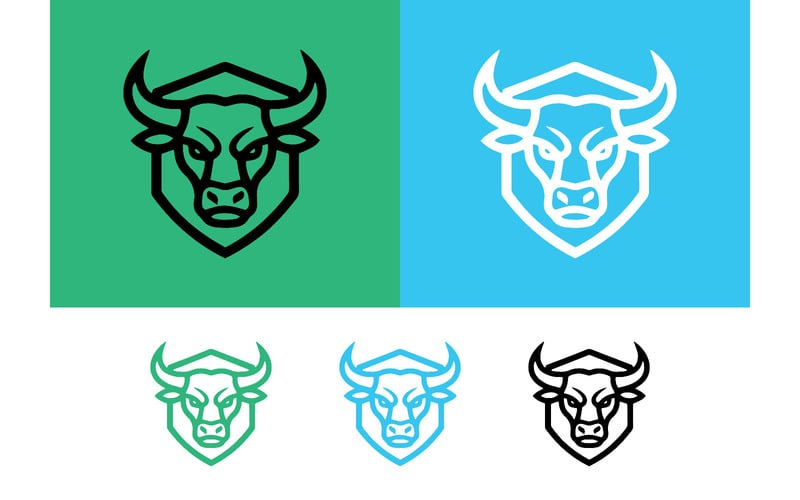 Logo met stierenkopembleem op een blauwe achtergrond. - Features Image 1