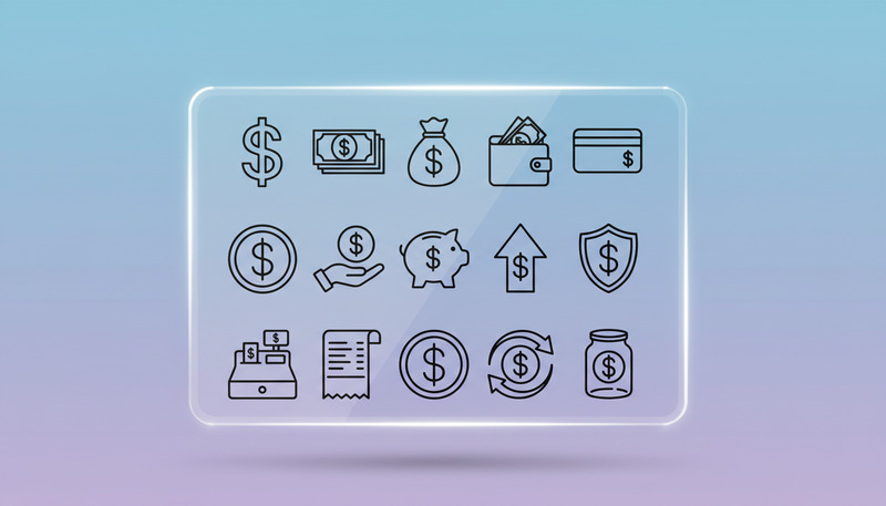 Pictogrammen voor financiën en geld – Dollar, contant geld, portemonnee, spaargeld, investeringen en betalingen (vectorpakket) - Features Image 1
