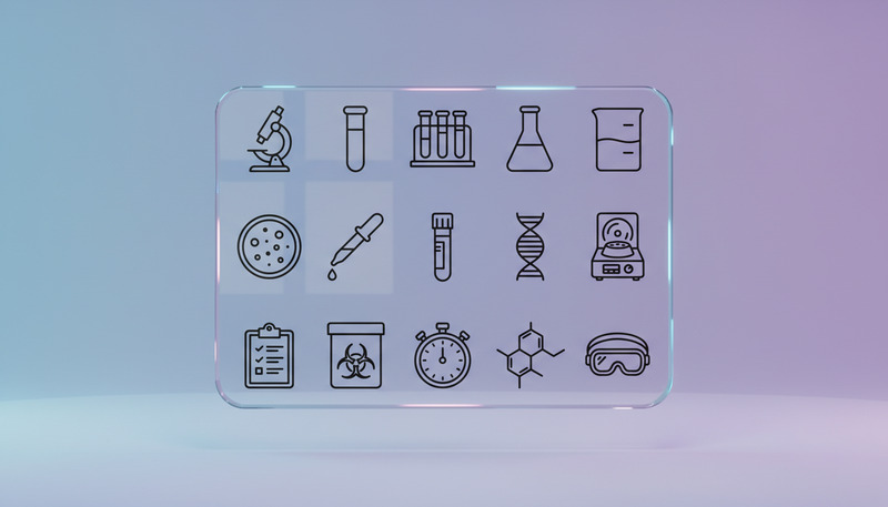 实验室与科学研究线条图标 – 科学实验室、化学与生物学轮廓 - Features Image 1