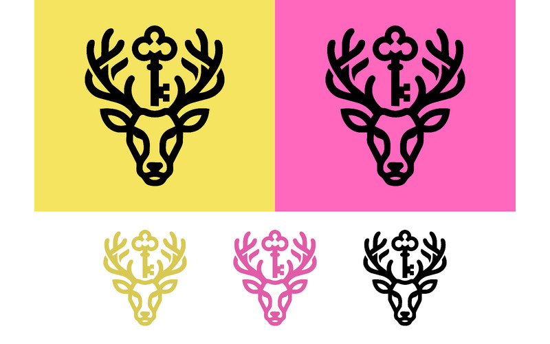 Logo tête de cerf avec emblème de clé vintage. - Caractéristiques de l’image 1