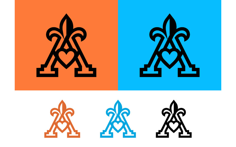 Letter A fleur-de-lis hart logo ontwerp vectorafbeelding. - Functieafbeelding 1
