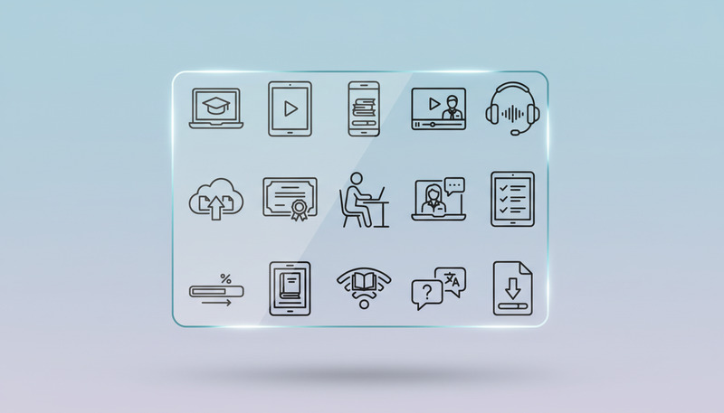Onlineinlärning och e-inlärningslinjeikoner – Utbildning, kurs och digital träningsöversikt - Features Image 1
