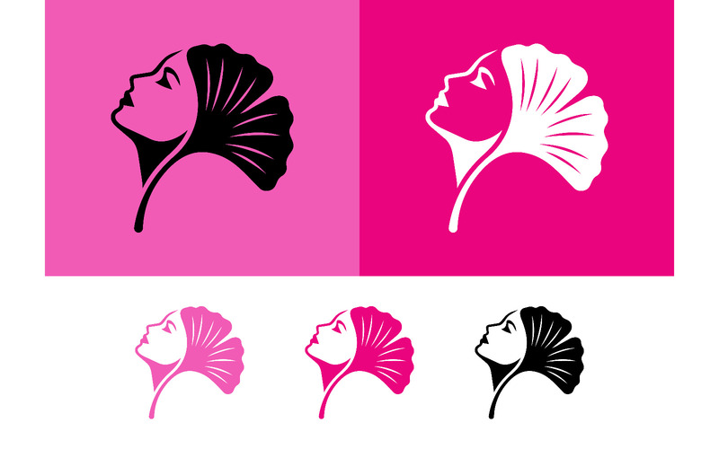 Design del logo con volto di donna e foglia di ginkgo. - Caratteristiche Immagine 1