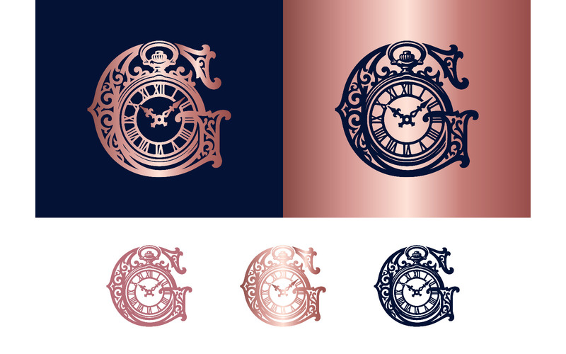 Monogramme G avec motif de montre de poche vintage. - Caractéristiques de l’image 1