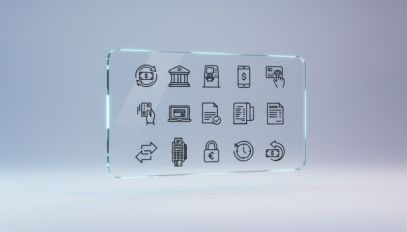 Pictogrammen voor bankieren en betalingen – Vectorpakket met overzichten voor online bankieren, geldautomaten, POS-terminals en transacties. - Features Image 1