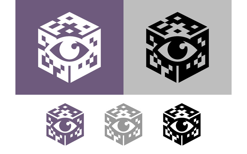 Logo a forma di cubo con occhio e motivo a pixel. - Caratteristiche Immagine 1
