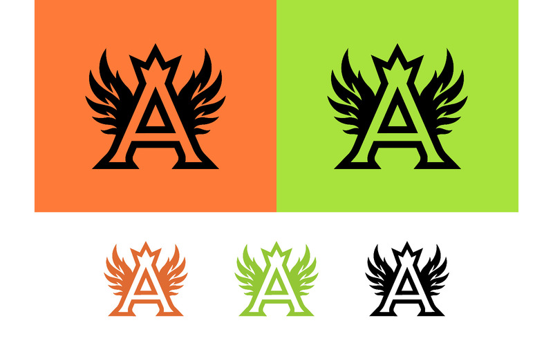 De letter A met vleugels, oranje, groen en zwart logo. - Functieafbeelding 1