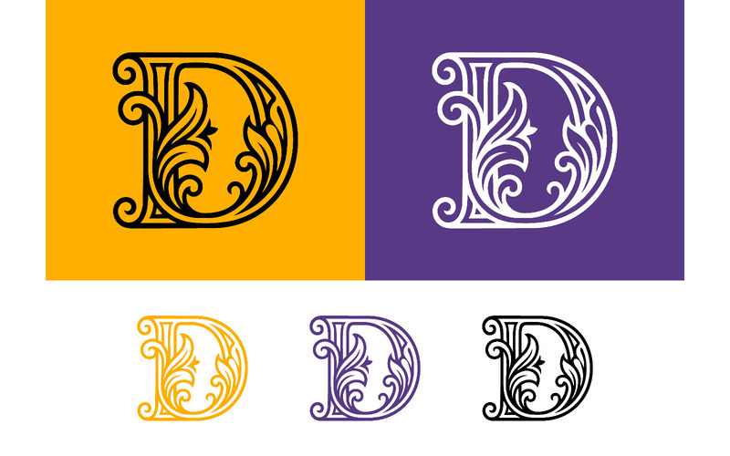 Sierlijk logo met de letter D en zwarte bloemmotieven. - Features Image 1
