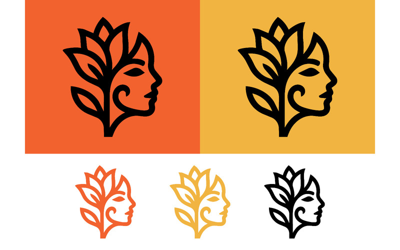 Logo de couronne de fleurs représentant une femme sur fond orange. - Caractéristiques de l’image 1