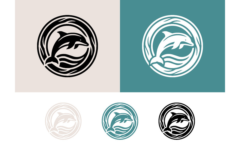 Logo dauphin sautant, design circulaire ondulé. - Caractéristiques de l’image 1