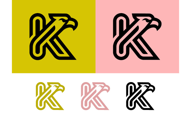 Eagle k brev logotypdesign på gult och rosa. - Features Image 1
